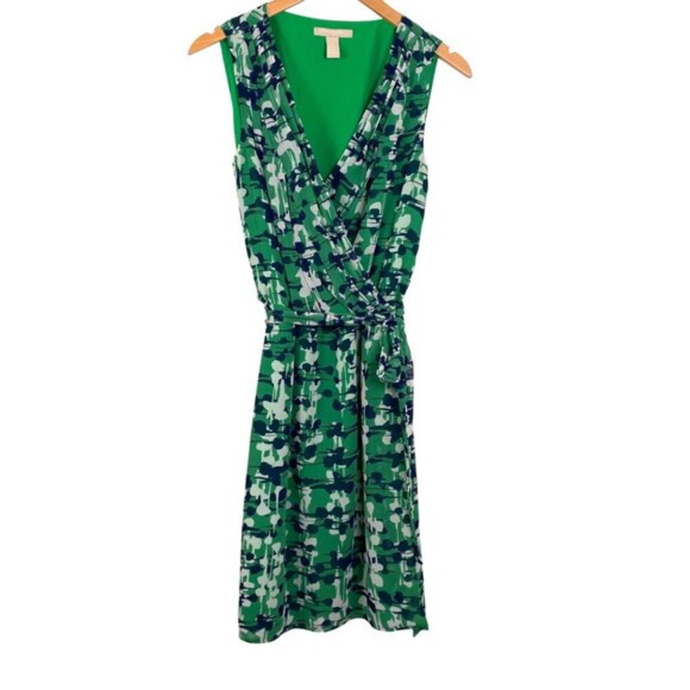 Banana Republic Green Floral‎ Wrap Dress Size 6 Sleeveless Polyester Lined